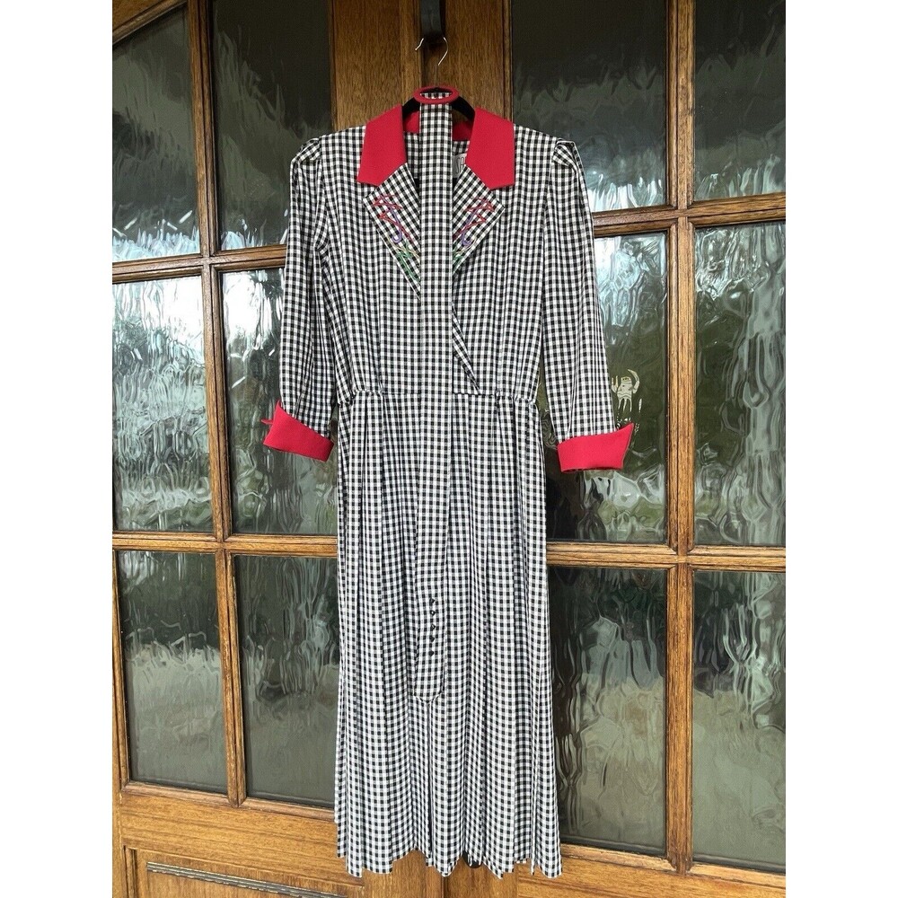 SABINO black and white gingham DRESS 80's VTG WIDE COLLAR With Belt USA 12